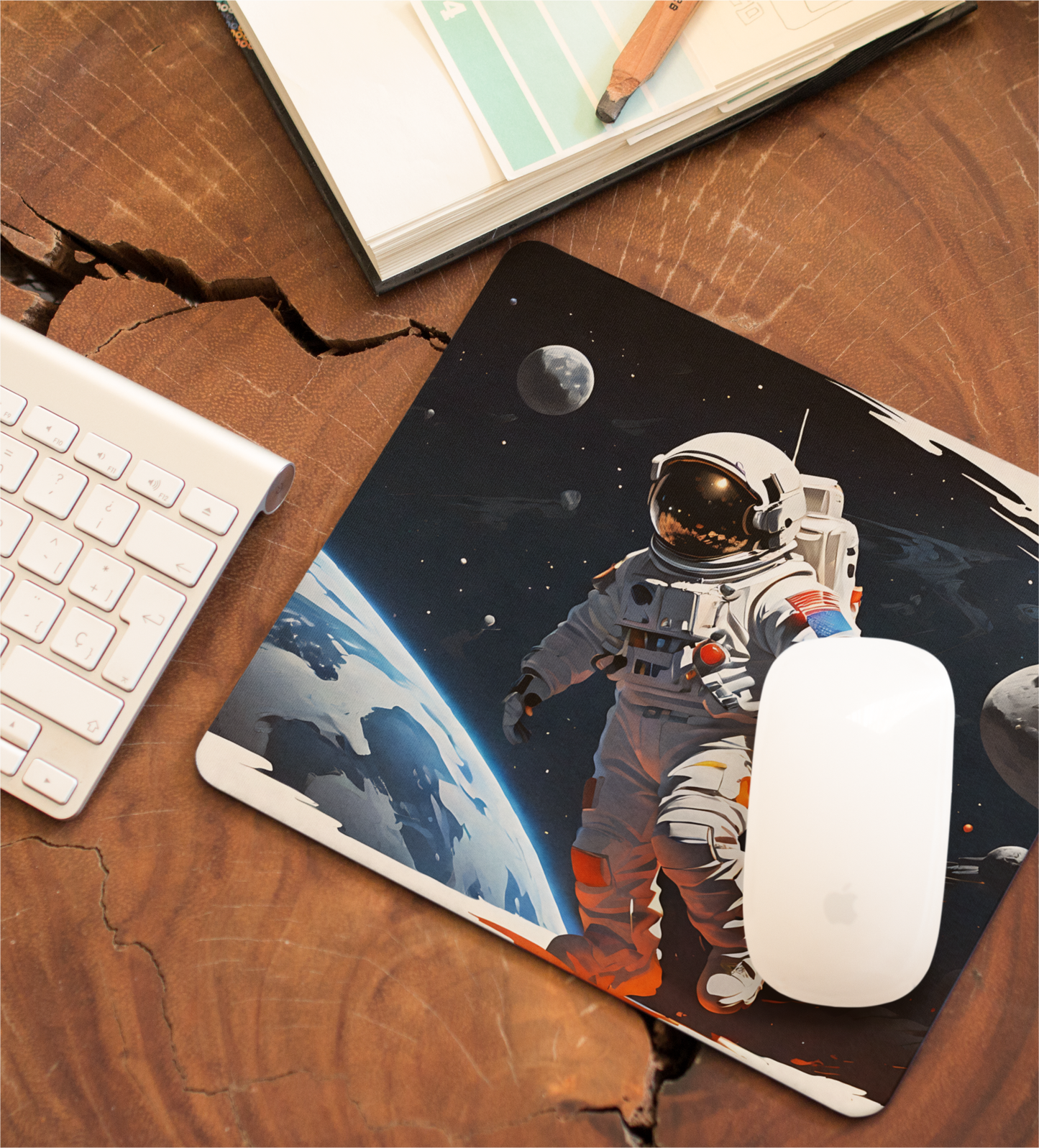 Astronaut in Space Square Mouse Pad