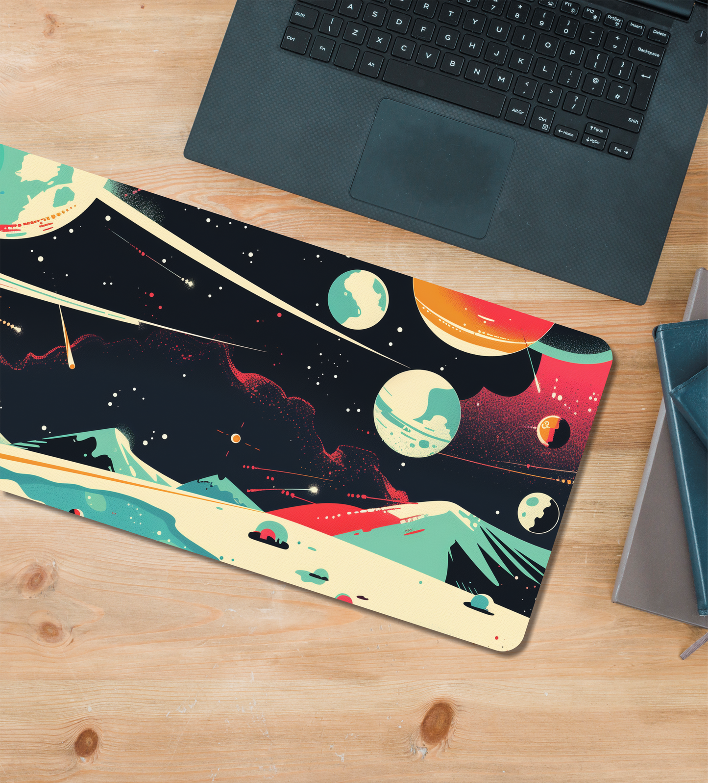 Astronaut in Vibrant Space Desk Pad