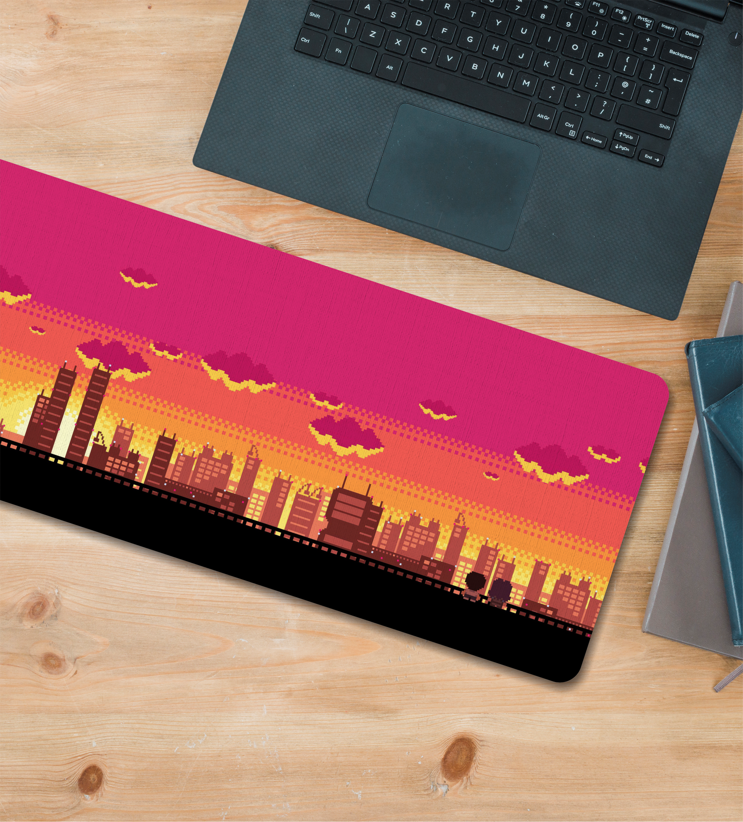 Pixelated Sunset City Desk Pad